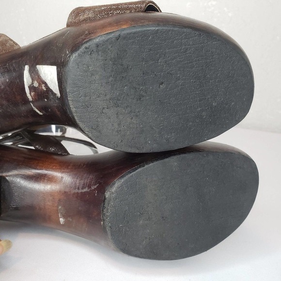 VERA PELLE Antique Japanese Wooden Shoes Asian Ankle Wrap Open Toe Sz 37 Brown - Picture 13 of 14